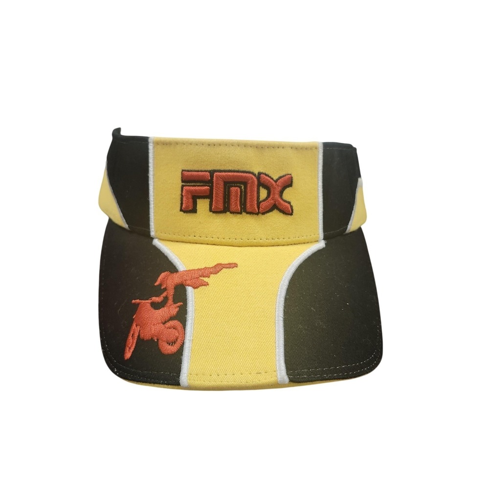 FMX Hat Visor Strap Back Mens One Size Yellow Black Motocross Rider Embroidered